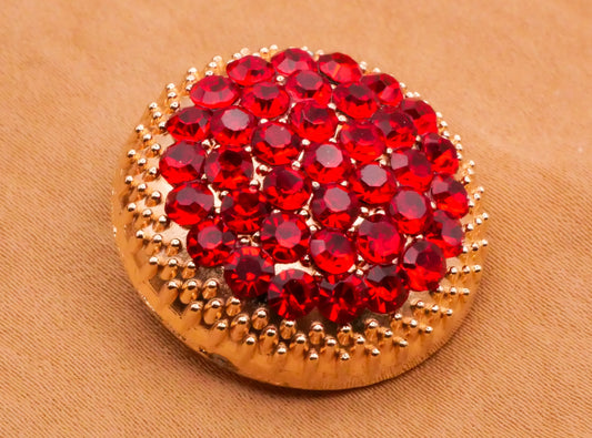 Red Rhinestone Pave Gold Metal Button 25mm