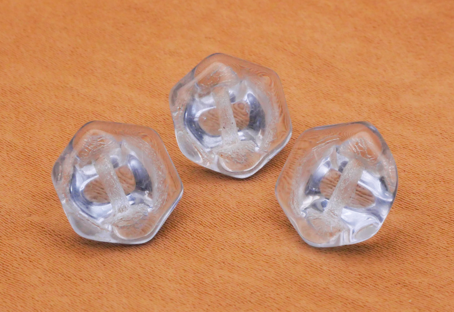 Blue Transparent Hexagon Wavy Oval Vintage Glass Button Various 11-14mm