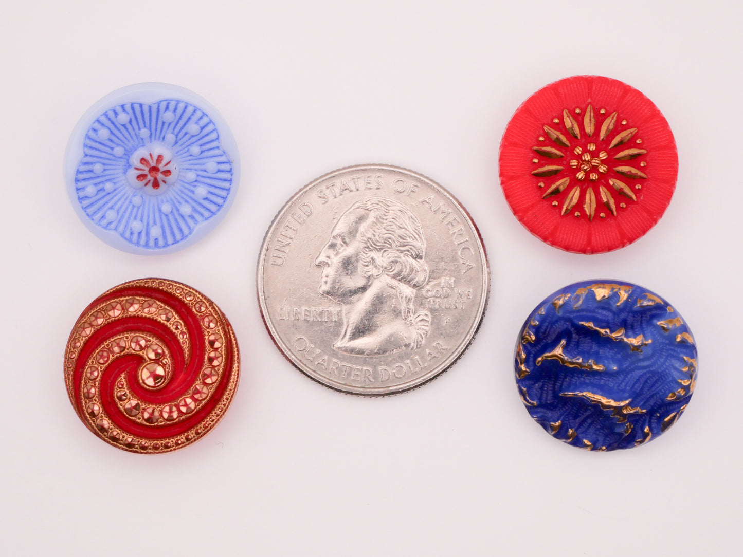 Swirl Flower Wave Glass Red Blue Gold Vintage Button Various 18mm