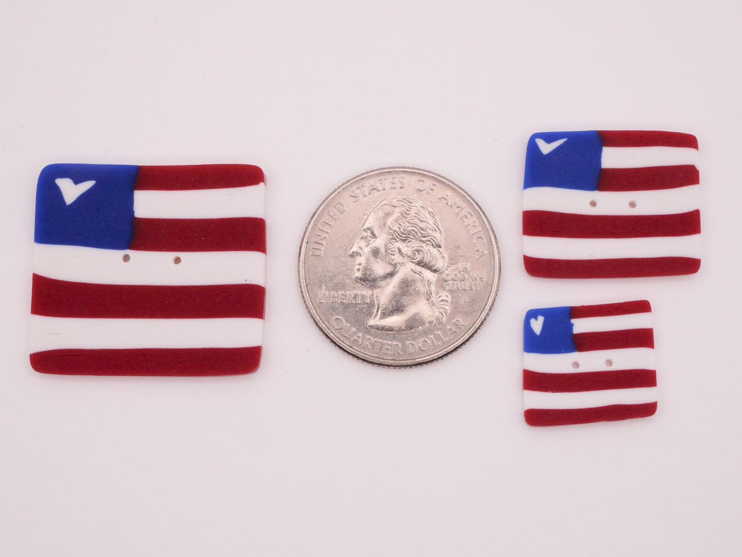 American Flag Heart Polymer Clay Button Various 13-26mm