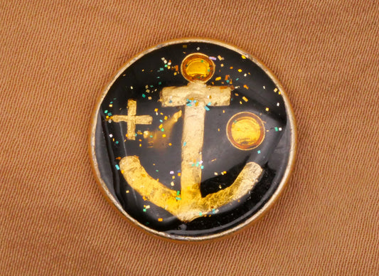 Junque Anchor Cross Resin Gold Metal Vintage Button 20mm