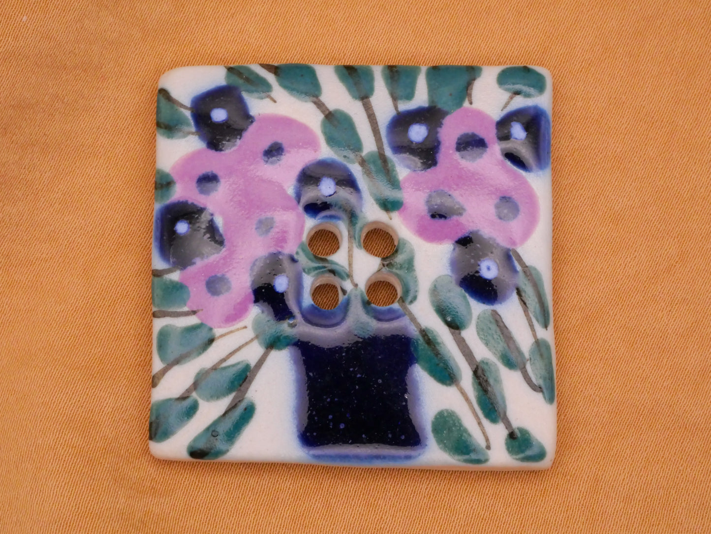 Flower Bouquet Hand-Painted Square Ceramic Large Button 39mm