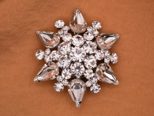 Rhinestone Star Snowflake Glass Metal Large Button 40mm