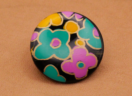 Mod Flowers Teal Pink Yellow Black Plastic Button 19mm