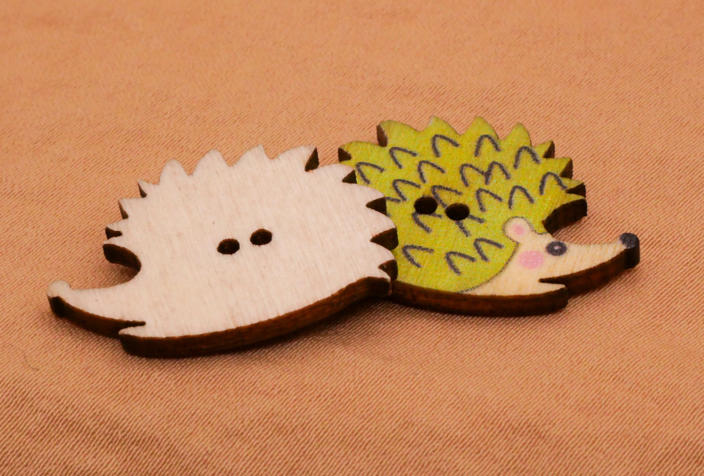 Hedgehog Colorful Wood Set of Seven Buttons 18x25mm