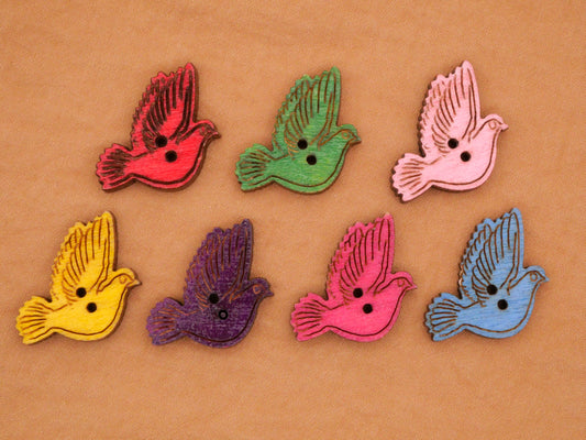 Bird Dove Laser Cut Wood Colorful Assorted Set of Three Buttons 22mm