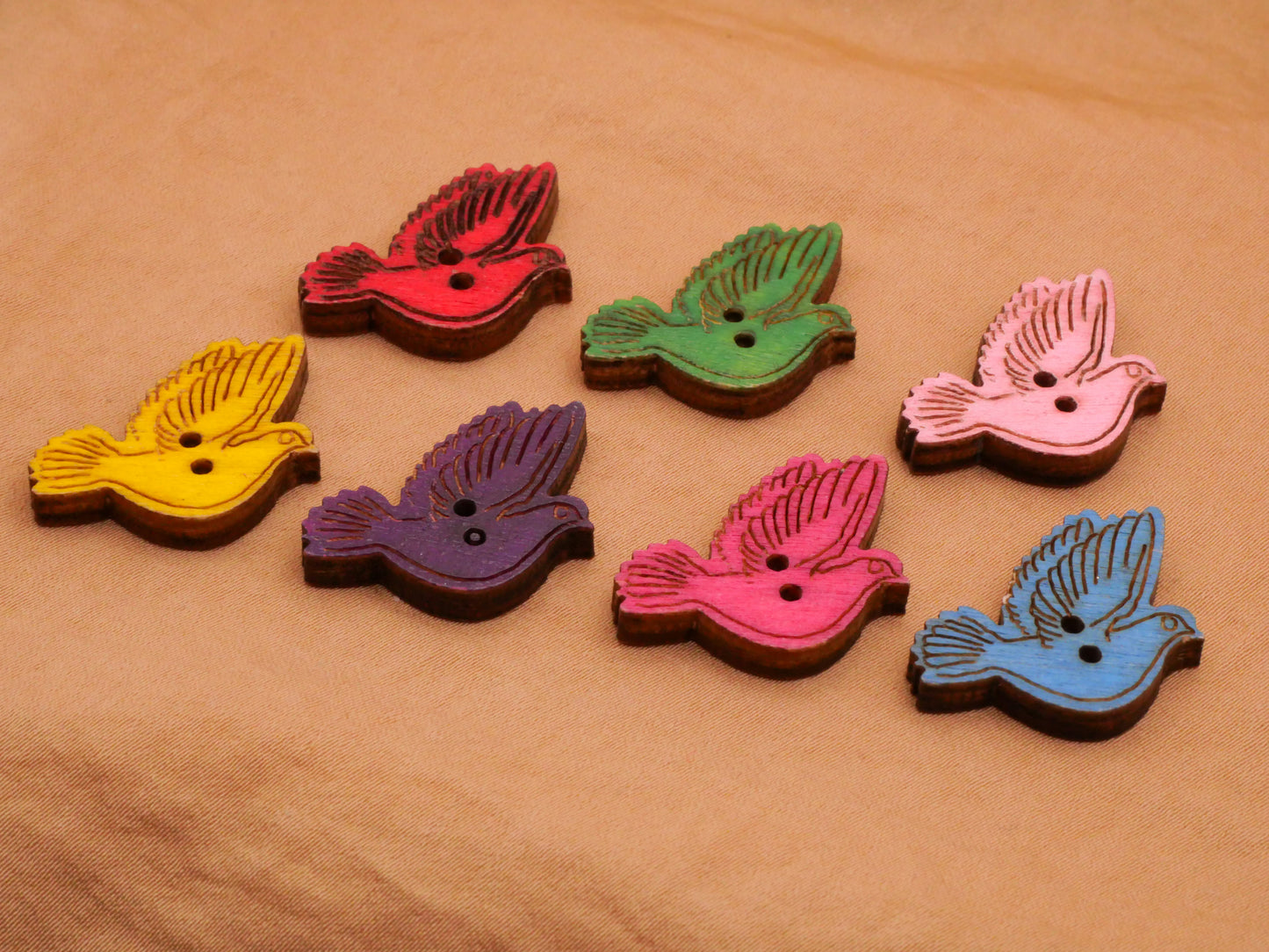 Bird Dove Laser Cut Wood Colorful Assorted Set of Three Buttons 22mm