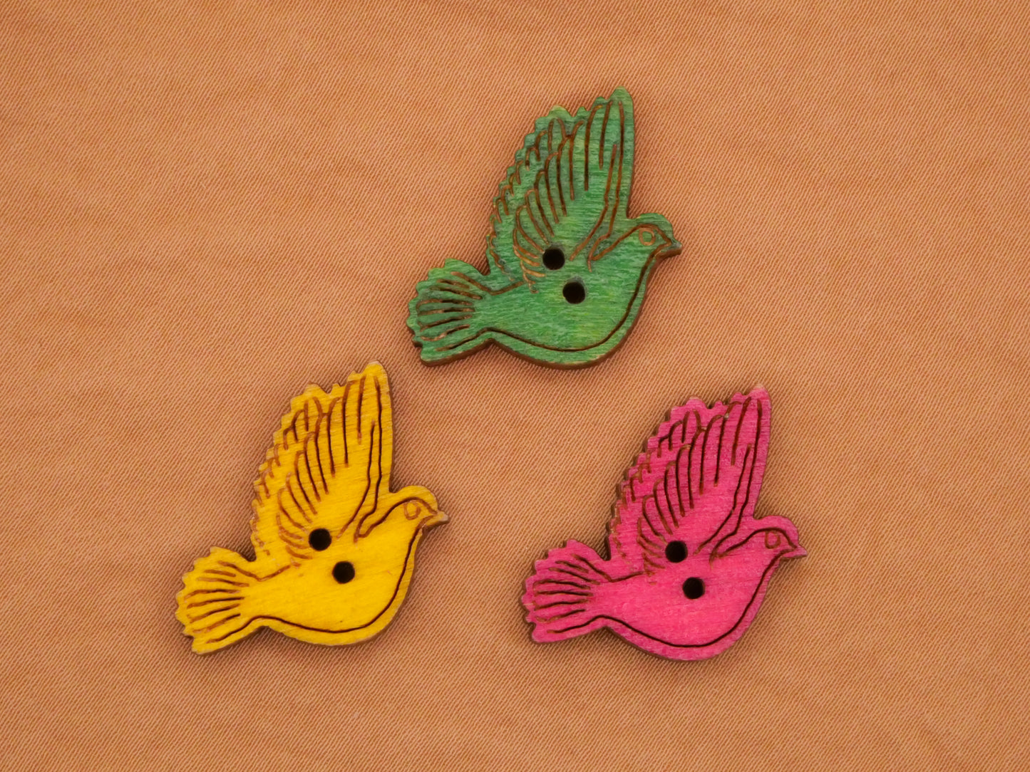 Bird Dove Laser Cut Wood Colorful Assorted Set of Three Buttons 22mm