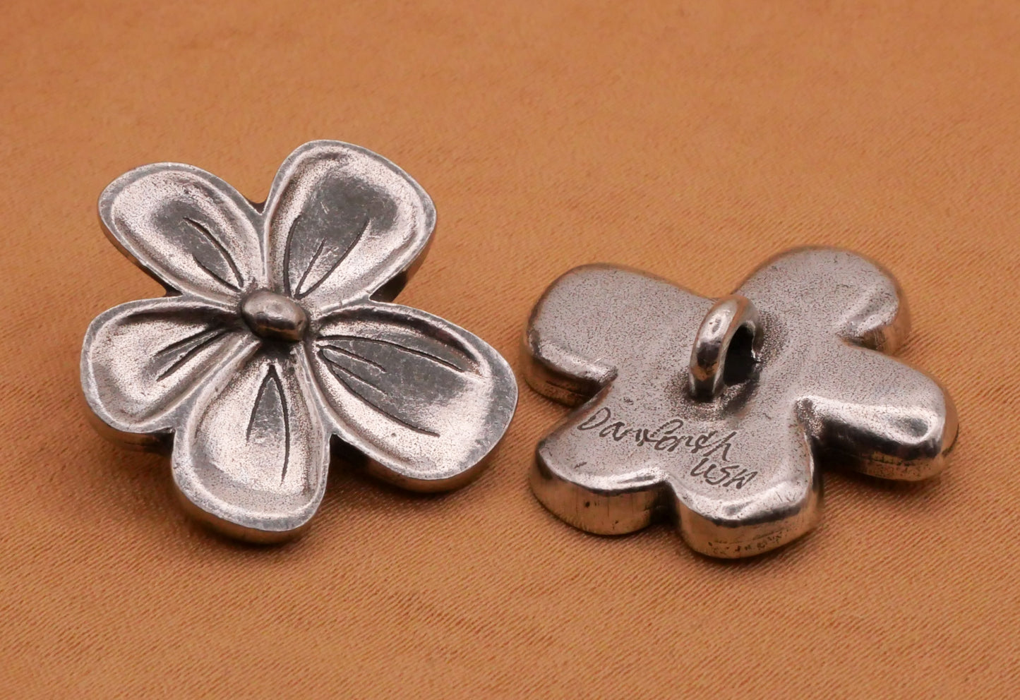 Danforth Pewter Retro Flower Back Mark Pewter Metal Button 21x24mm