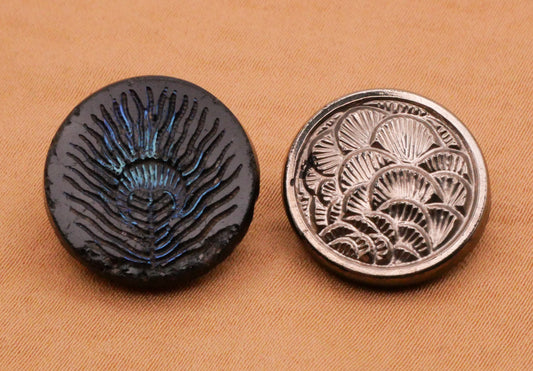 Peacock Plume Feather Vintage Glass Button Various 18-19mm