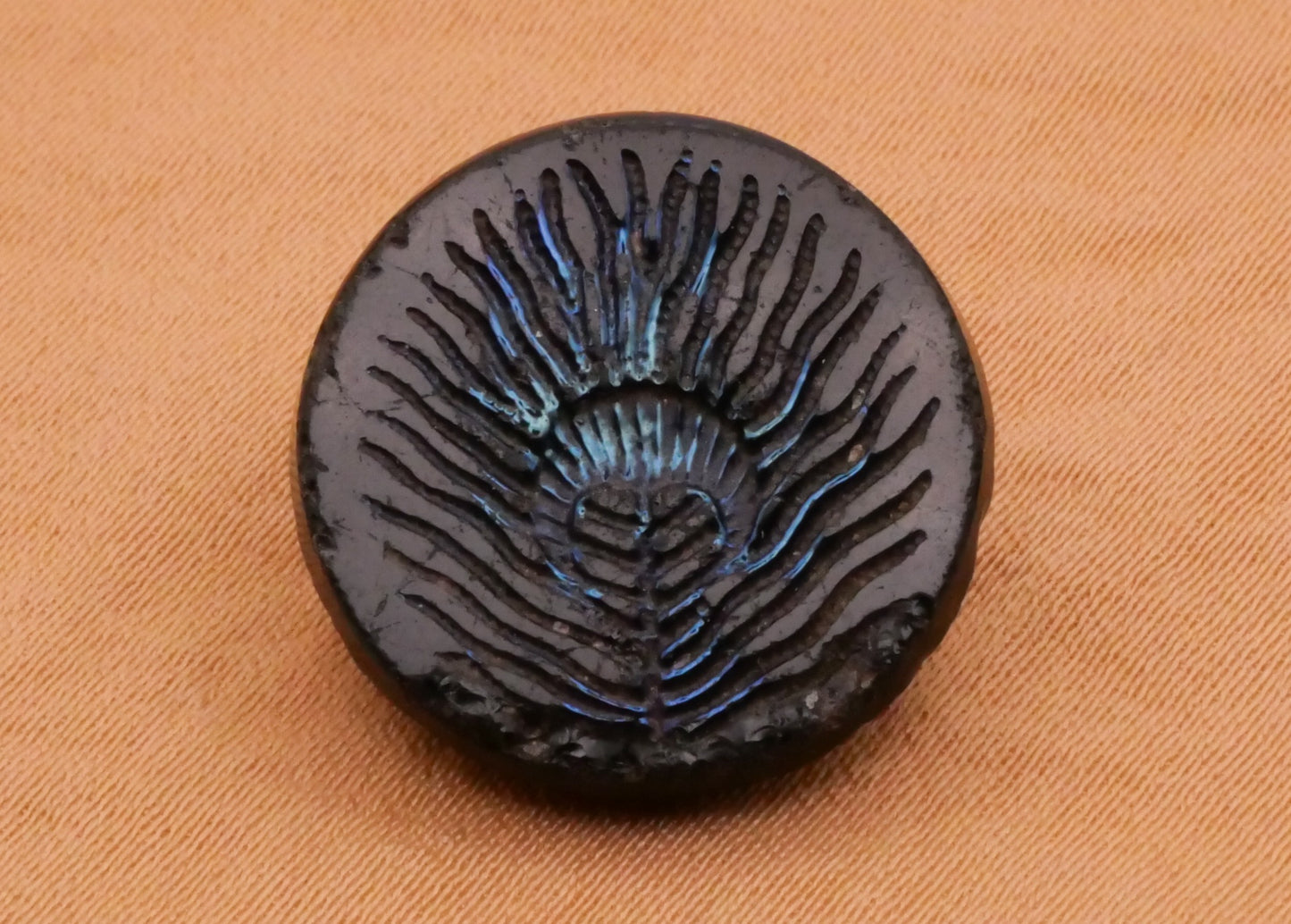 Peacock Plume Feather Vintage Glass Button Various 18-19mm