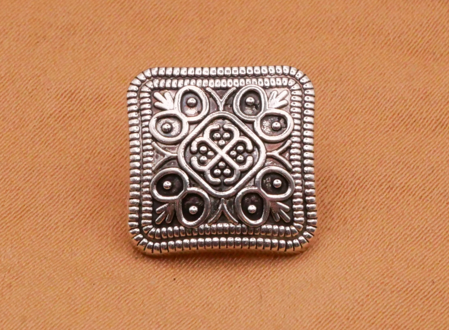 Filigree Square Tile Look Silver Metal Set of Five Buttons 14mm