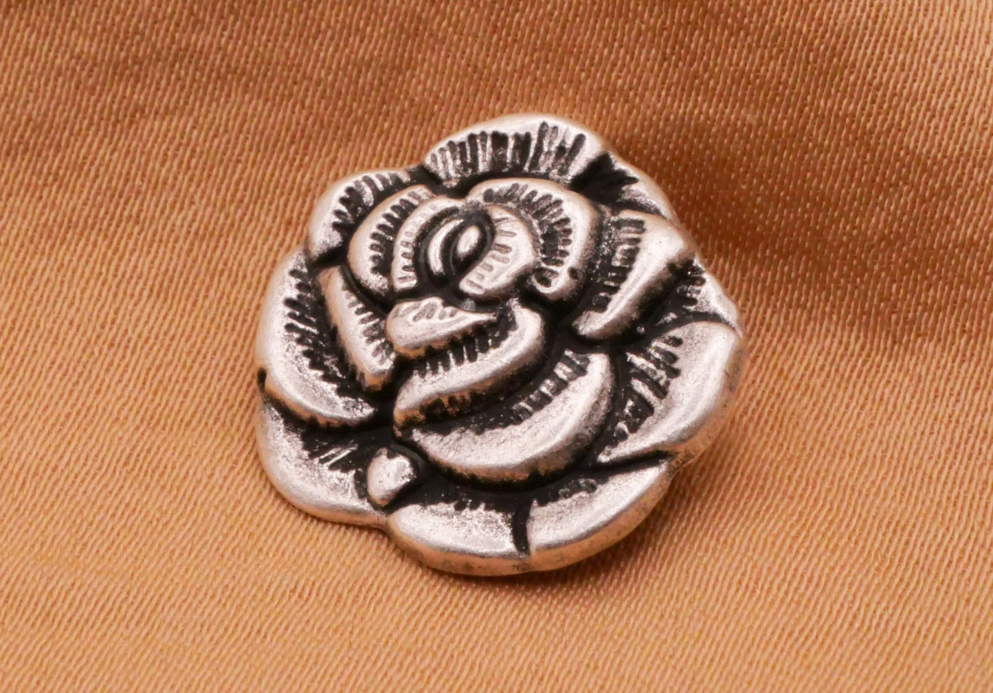 Rose Bloom Flower Antiqued Silver Metal Button 16x17mm