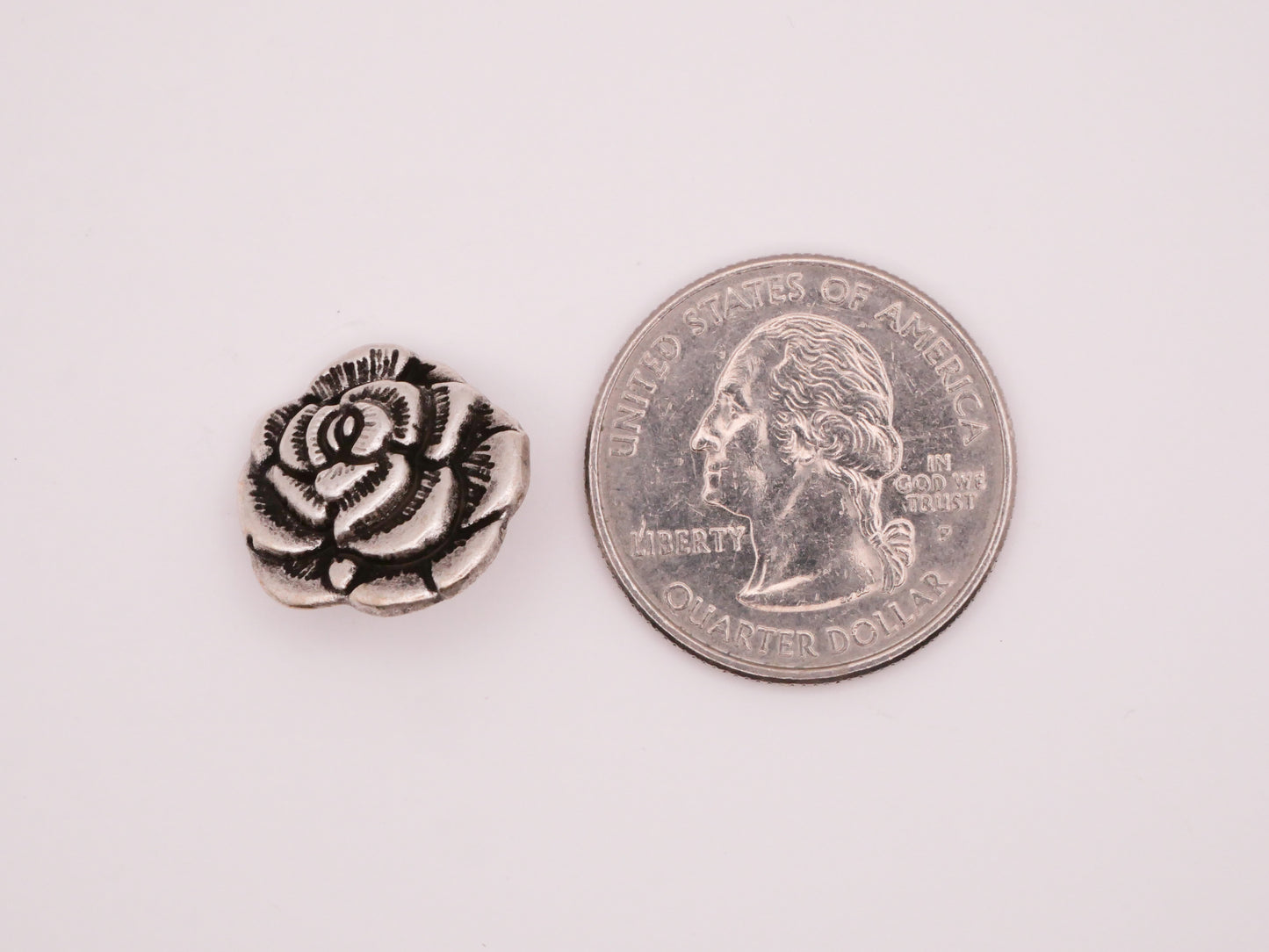 Rose Bloom Flower Antiqued Silver Metal Button 16x17mm