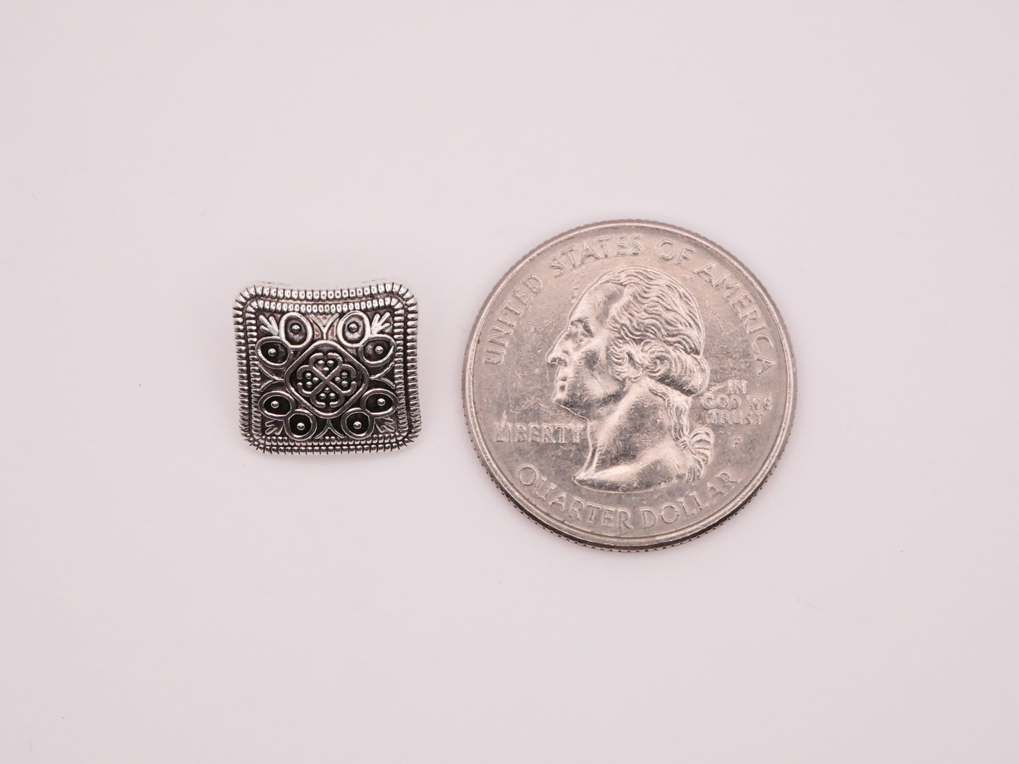 Filigree Square Tile Look Silver Metal Set of Five Buttons 14mm