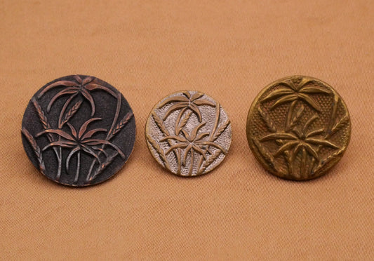 Tropical Palm Grass Antique Metal Button Various 16-21mm