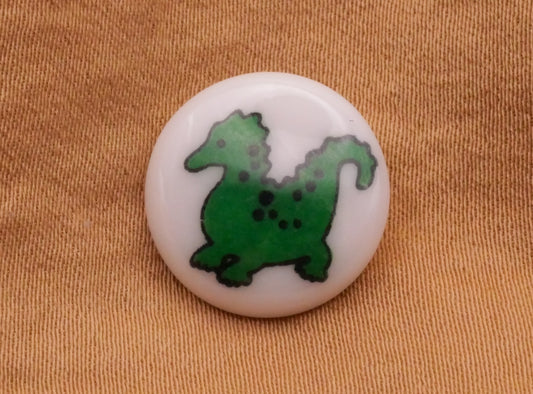 Dragon Green White Plastic Vintage Button 14mm