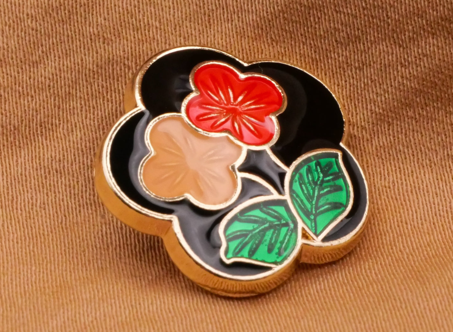 Flower Duo Red Yellow Black Enamel Gold Metal Button 18mm