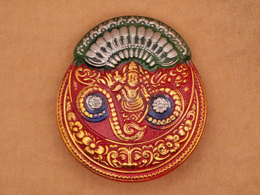 Hindu God Czech Glass Reverse Painted Red Green Gold Large Button 40x45mm