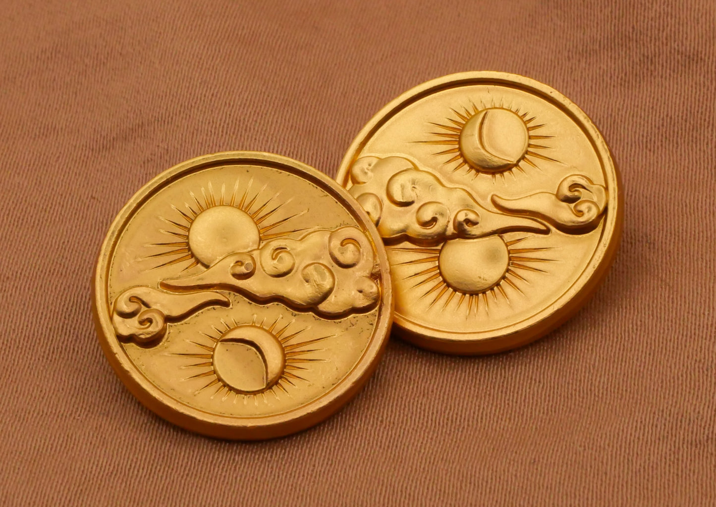 Moon Sun Clouds Celestial Gold Metal Button 20mm