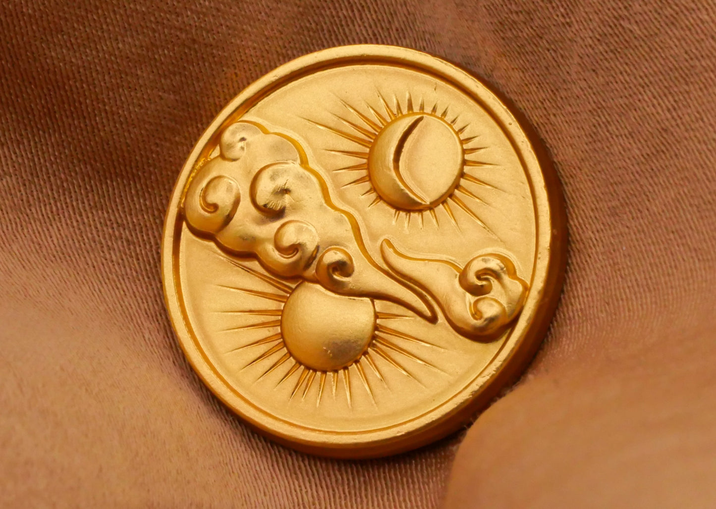 Moon Sun Clouds Celestial Gold Metal Button 20mm