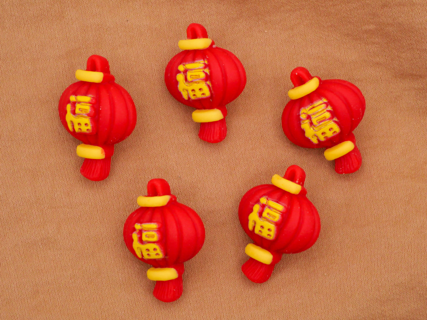 Chinese Lantern Red Yellow Plastic Pair of Buttons 17x23mm