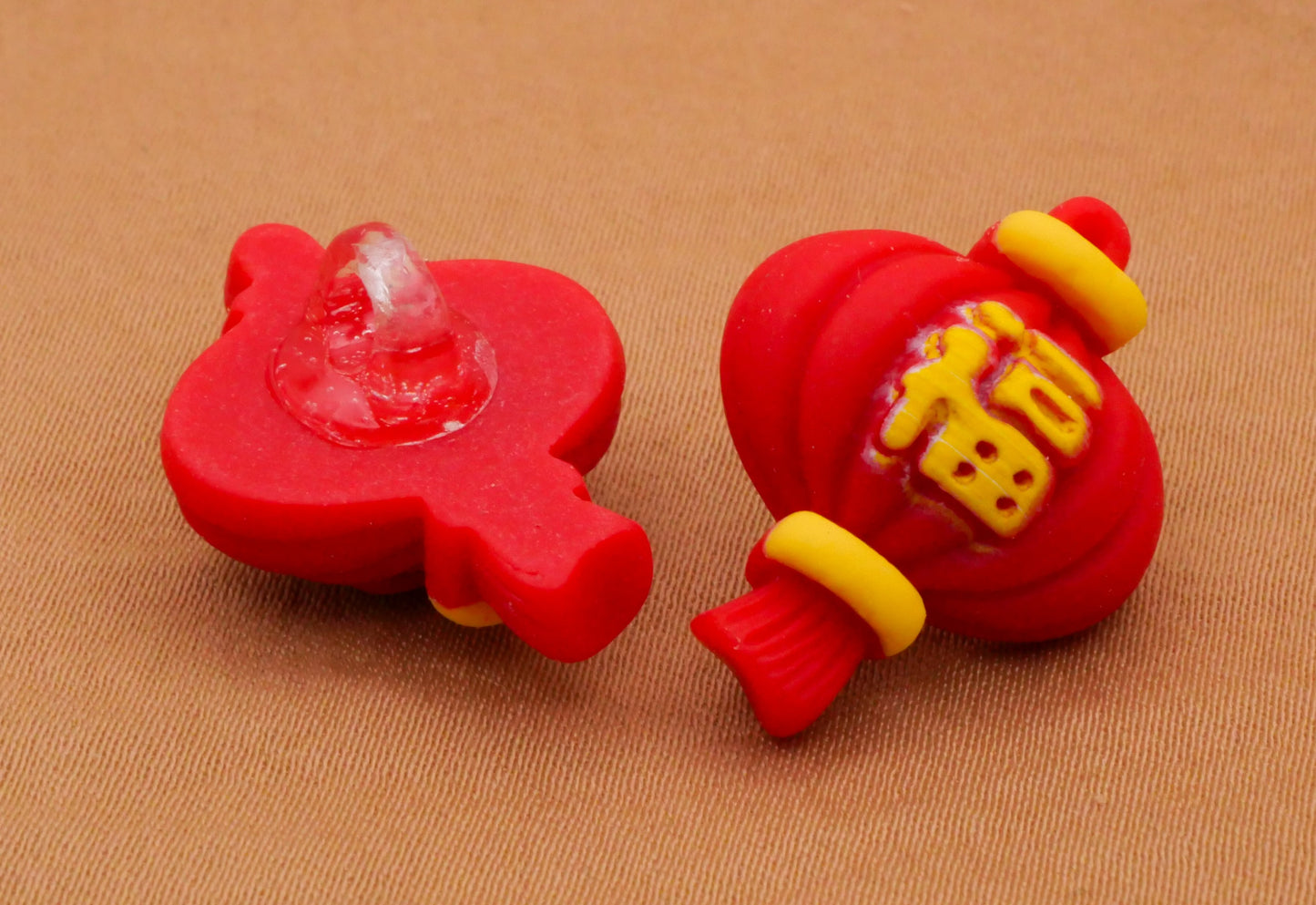 Chinese Lantern Red Yellow Plastic Pair of Buttons 17x23mm
