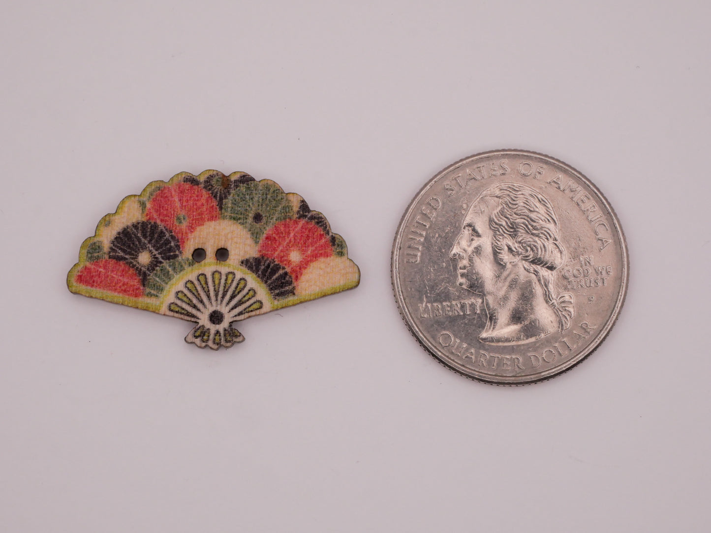 Fan Asian Inspired Patterns Wood Set of Eight Buttons 18x30mm