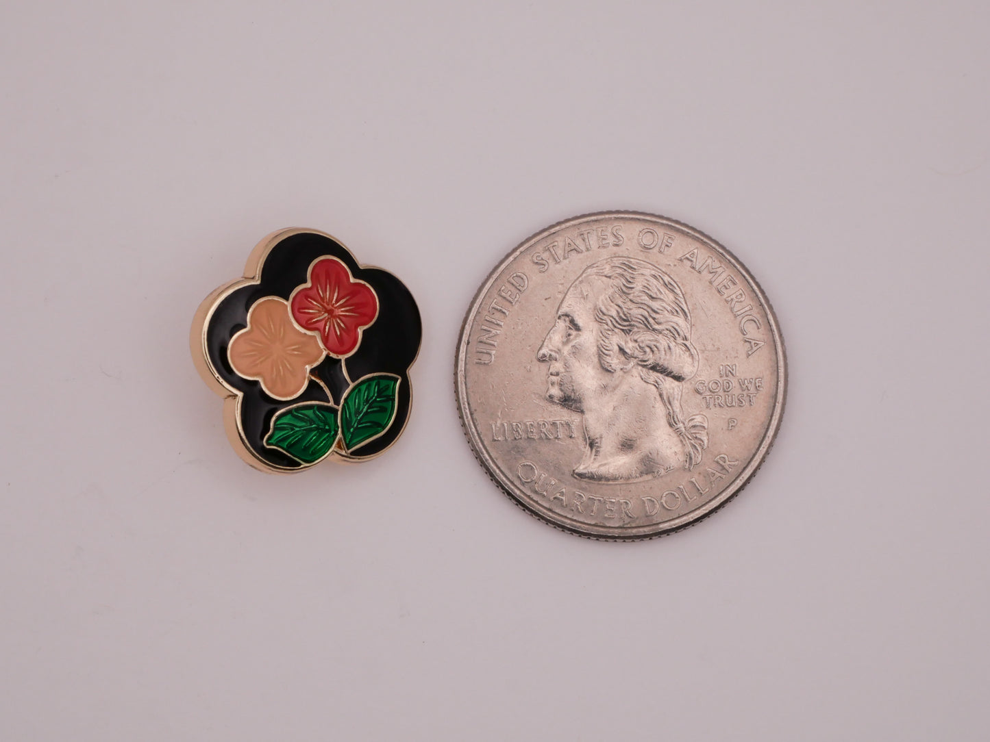 Flower Duo Red Yellow Black Enamel Gold Metal Button 18mm