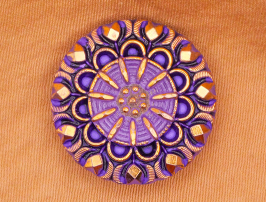 Purple Gold Flower Sunburst Czech Glass Button 27mm