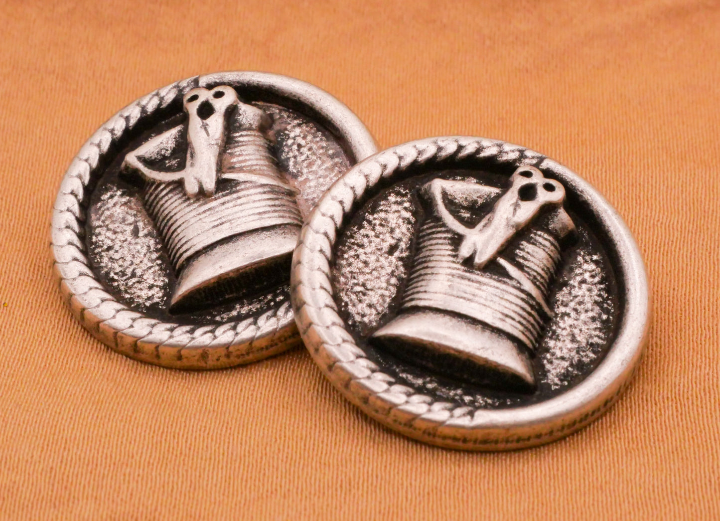 Thread Needle Antiqued Silver Metal Button 23mm