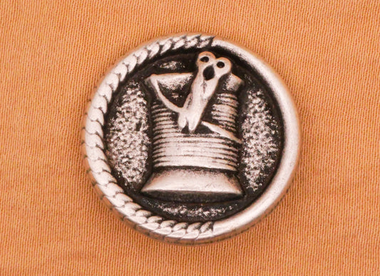 Thread Needle Antiqued Silver Metal Button 23mm