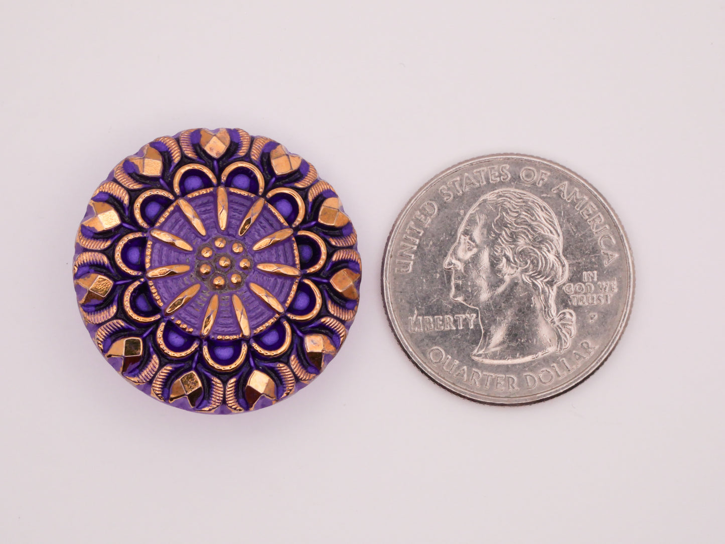 Purple Gold Flower Sunburst Czech Glass Button 27mm