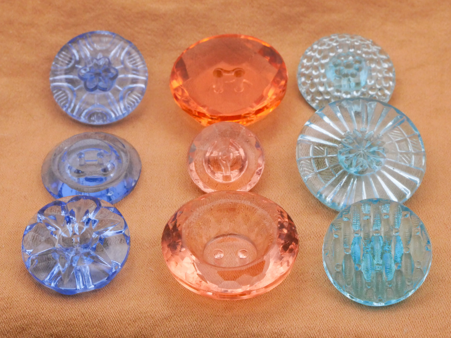 Transparent Glass Blue Peachy Pink Aquamarine Vintage Button Various 14-23mm