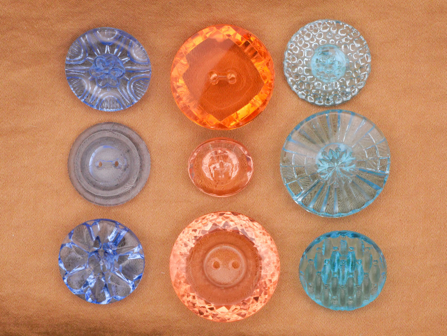 Transparent Glass Blue Peachy Pink Aquamarine Vintage Button Various 14-23mm