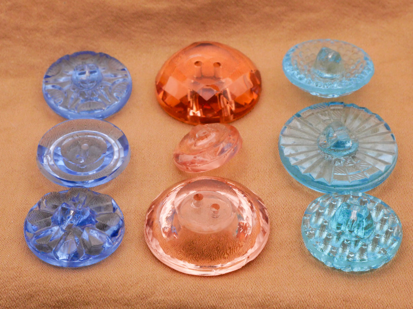 Transparent Glass Blue Peachy Pink Aquamarine Vintage Button Various 14-23mm