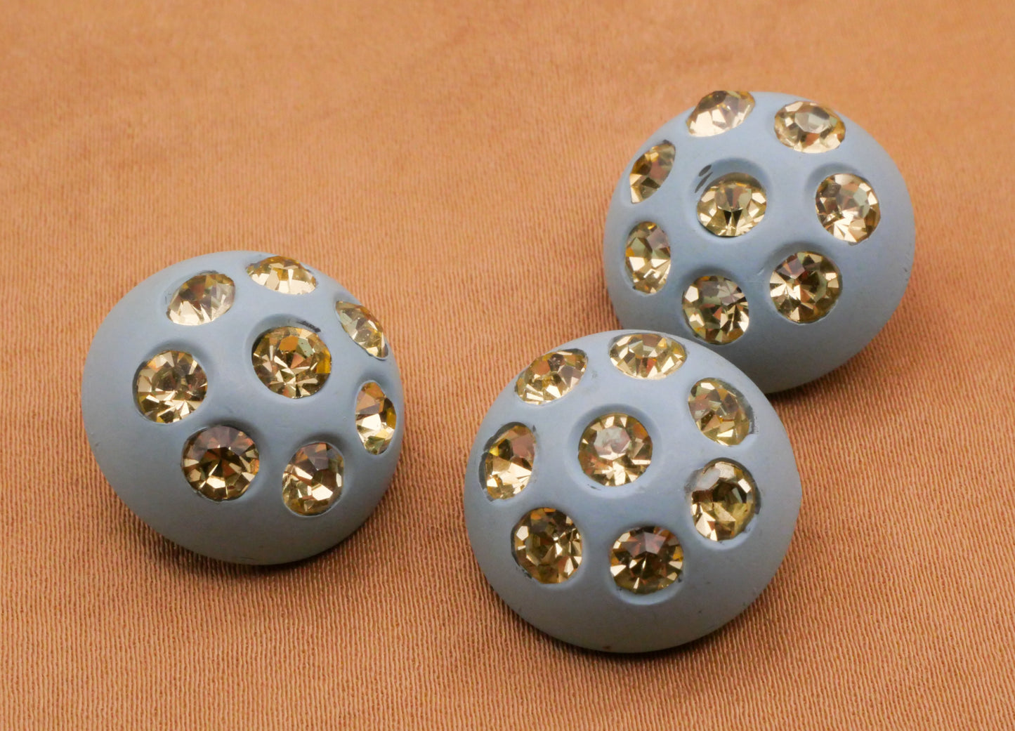 Baby Blue Rhinestone Dome Vintage Plastic Button 18mm