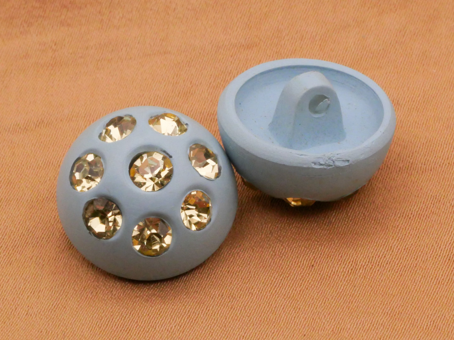 Baby Blue Rhinestone Dome Vintage Plastic Button 18mm