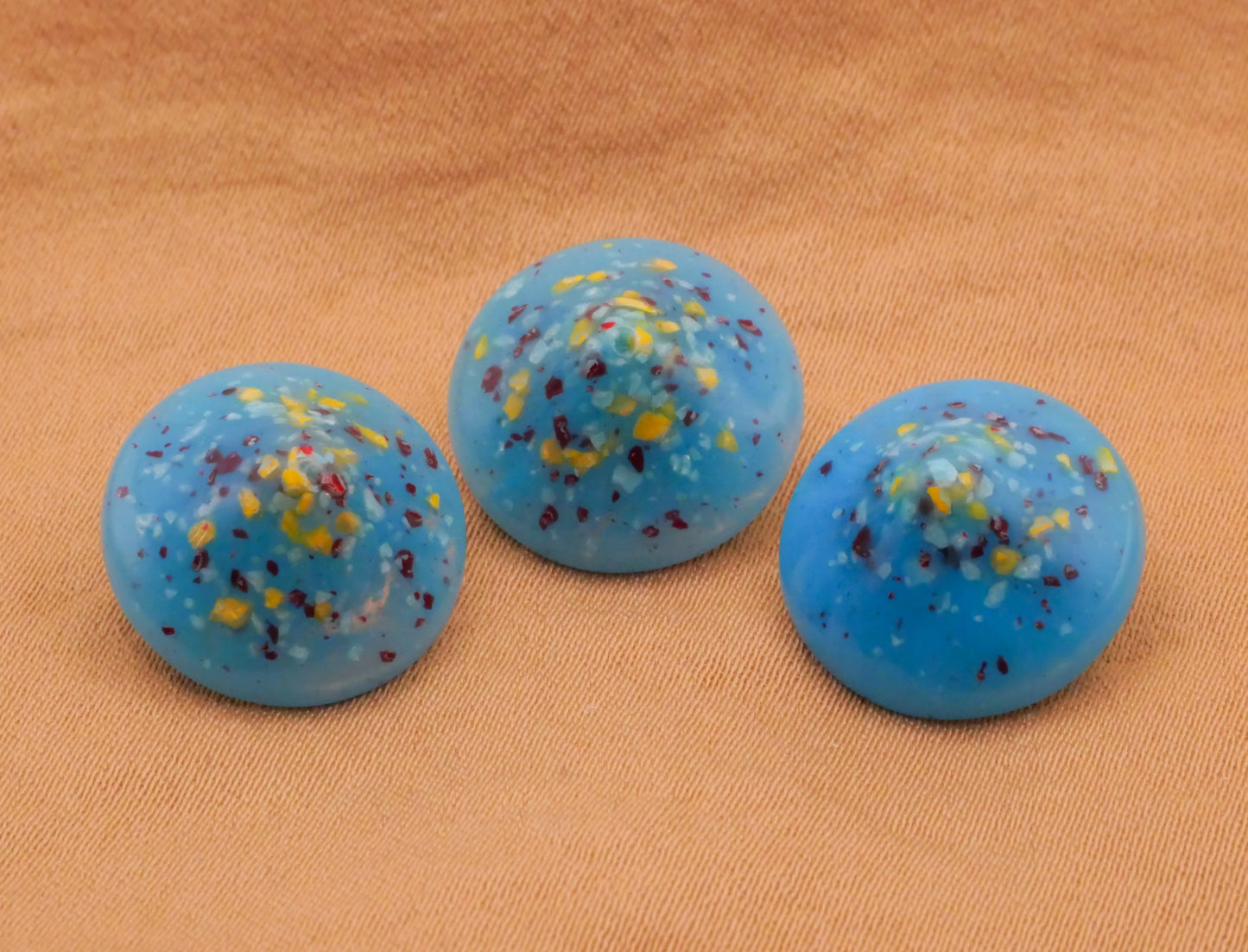 Conical Spatter Paint Blue Vintage Plastic Button 15mm