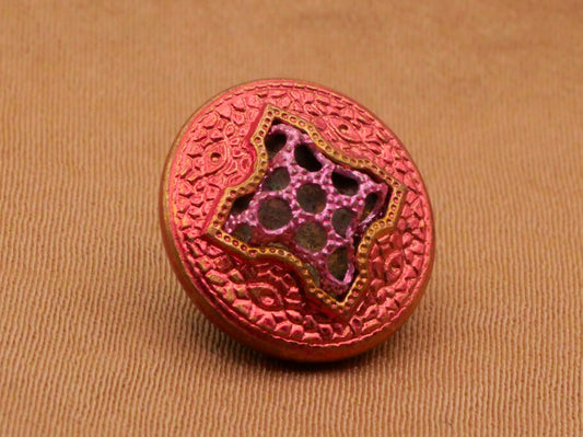 Salmon Fuchsia Tinted Metal Mesh Vintage Button 13mm