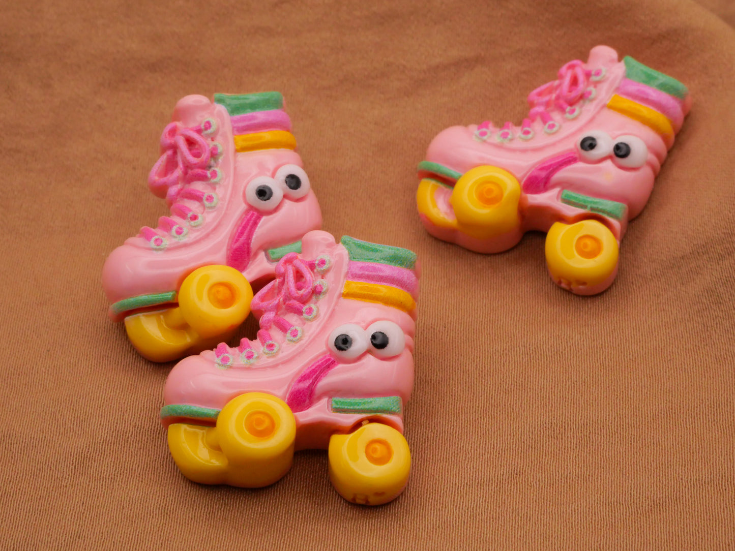 Roller Skate Pink Stripes Eyes Plastic Button 24x26mm