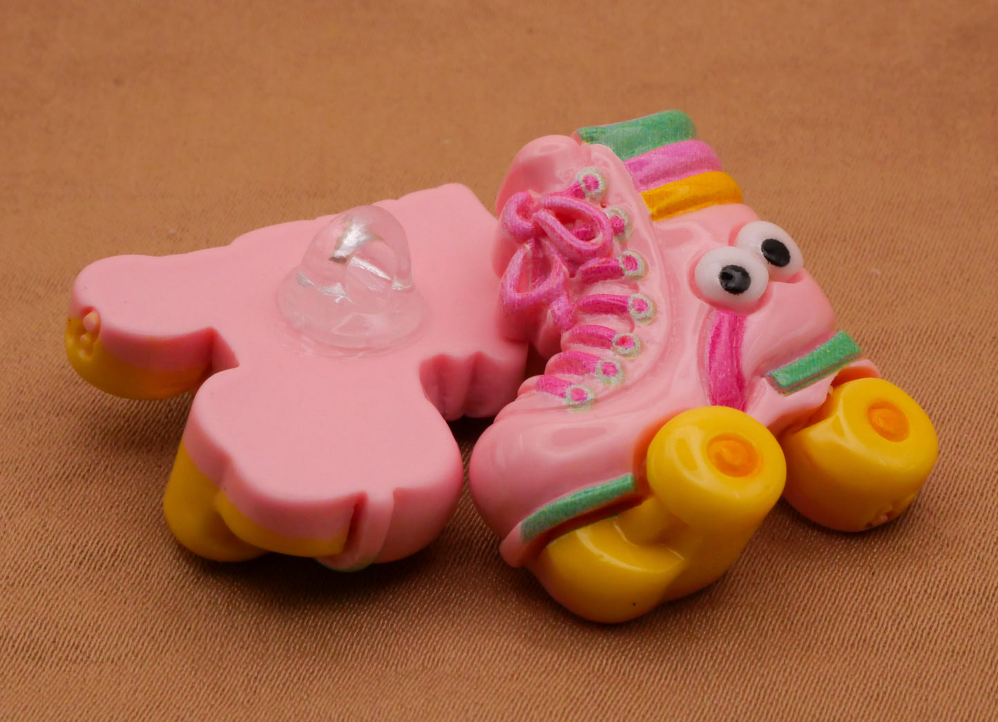 Roller Skate Pink Stripes Eyes Plastic Button 24x26mm