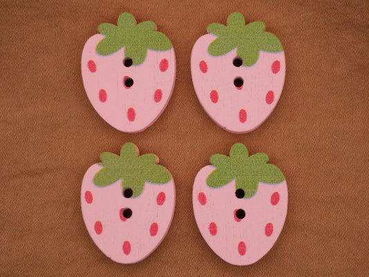 Strawberry Pink Painted Wood Set of Four Buttons 18x23mm