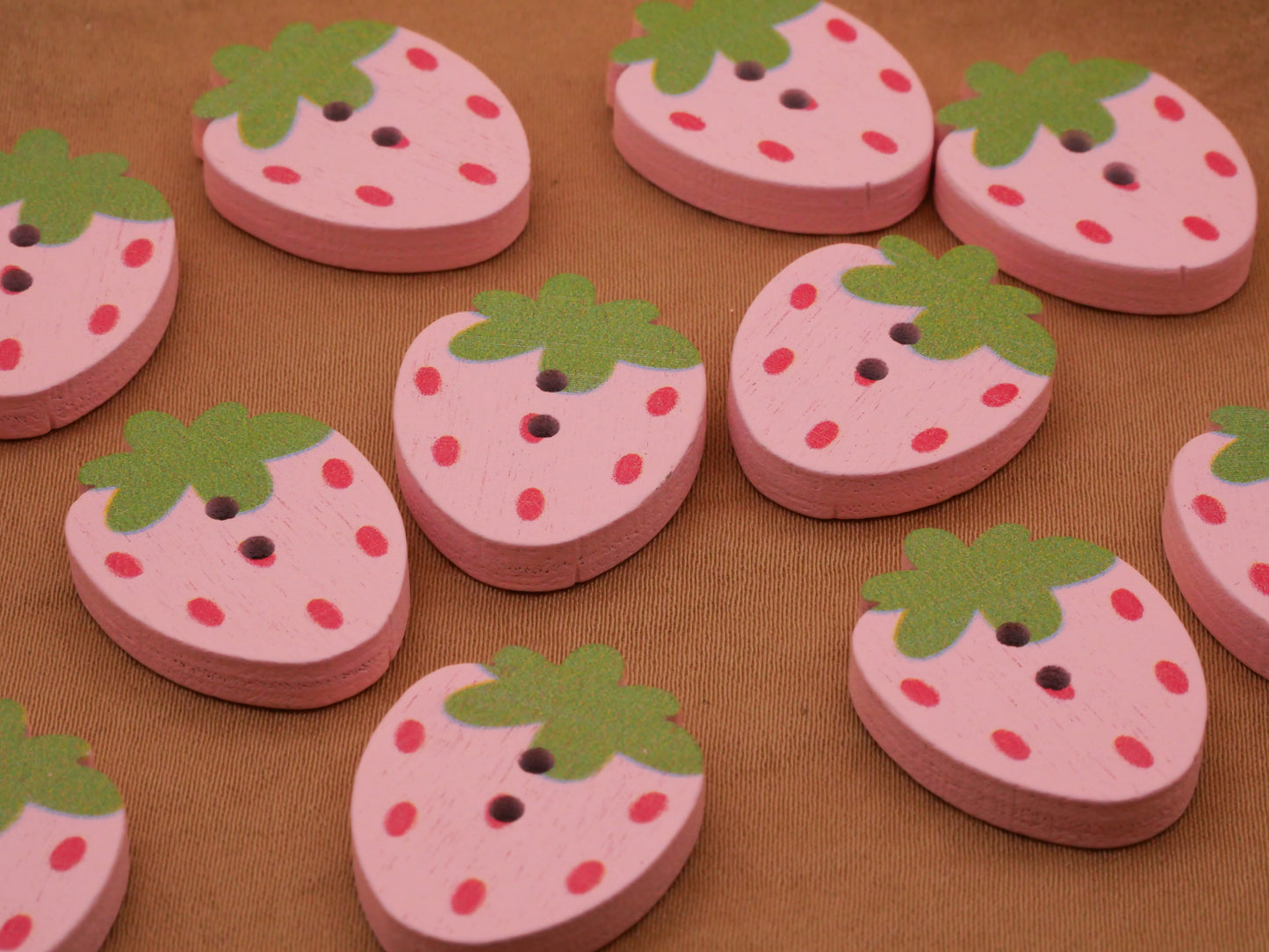 Strawberry Pink Painted Wood Set of Four Buttons 18x23mm