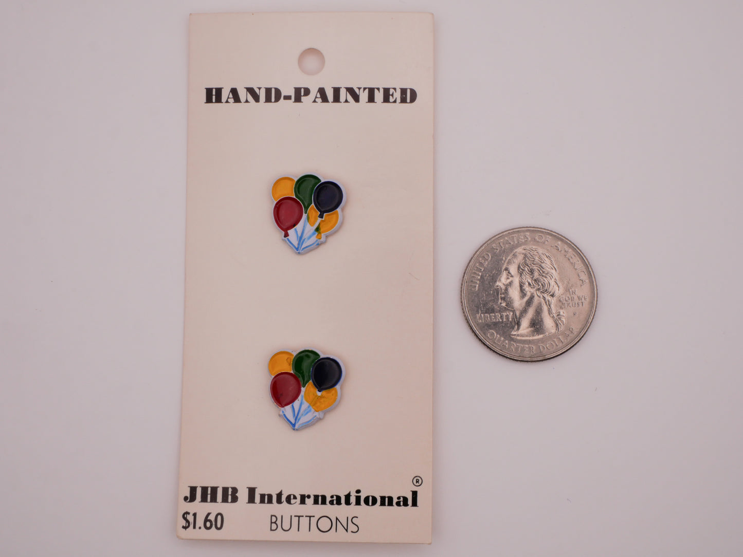 Balloon Primary Color Hand-Painted Enamel Metal JHB Carded Pair of Buttons 14x15mm