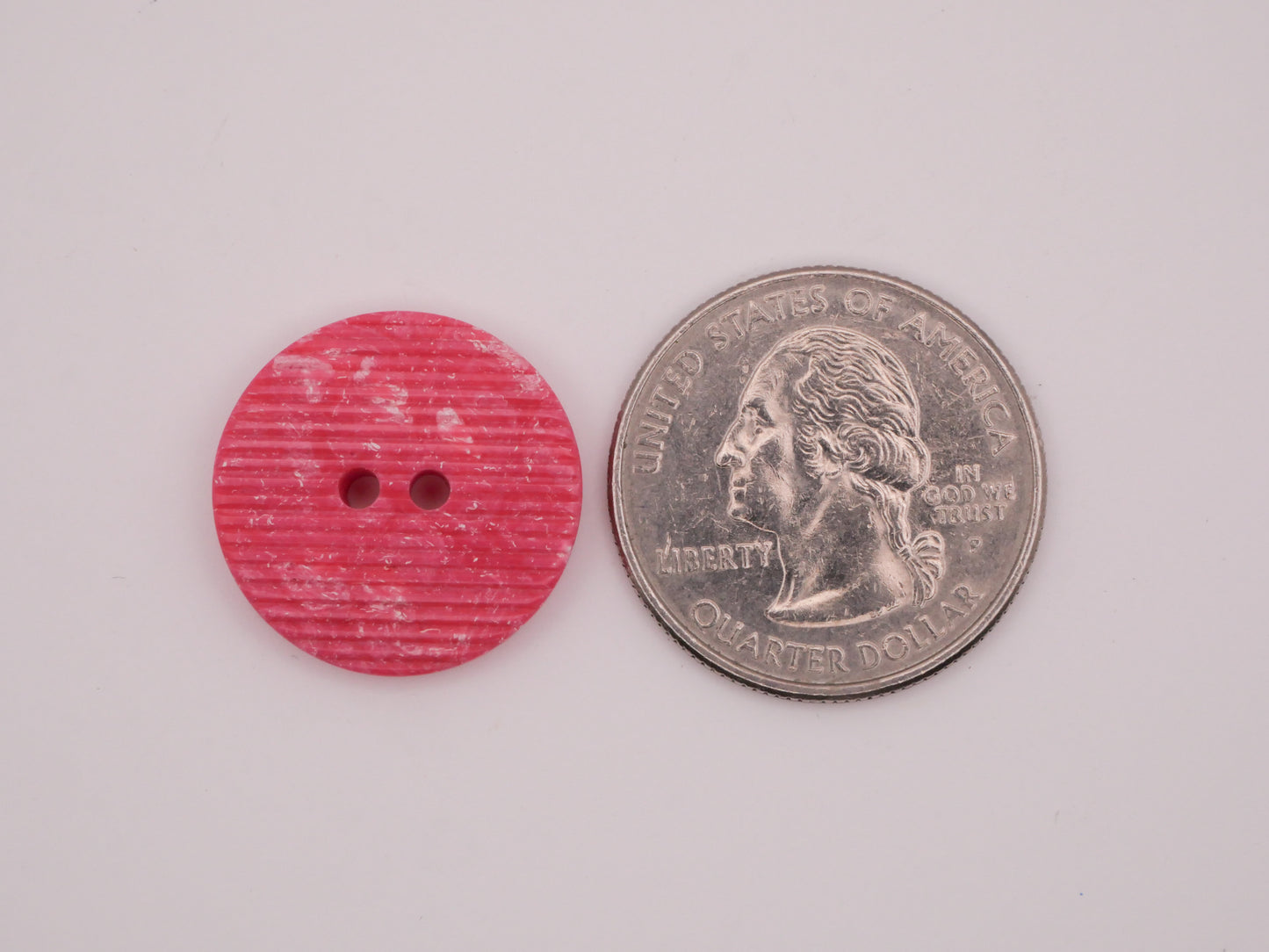 Pink Ribbed Marbled Vintage Plastic Sew-Thru Button 20mm