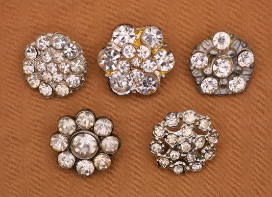 Rhinestone Flower Cluster Glass Metal Vintage Button Various 15-16mm