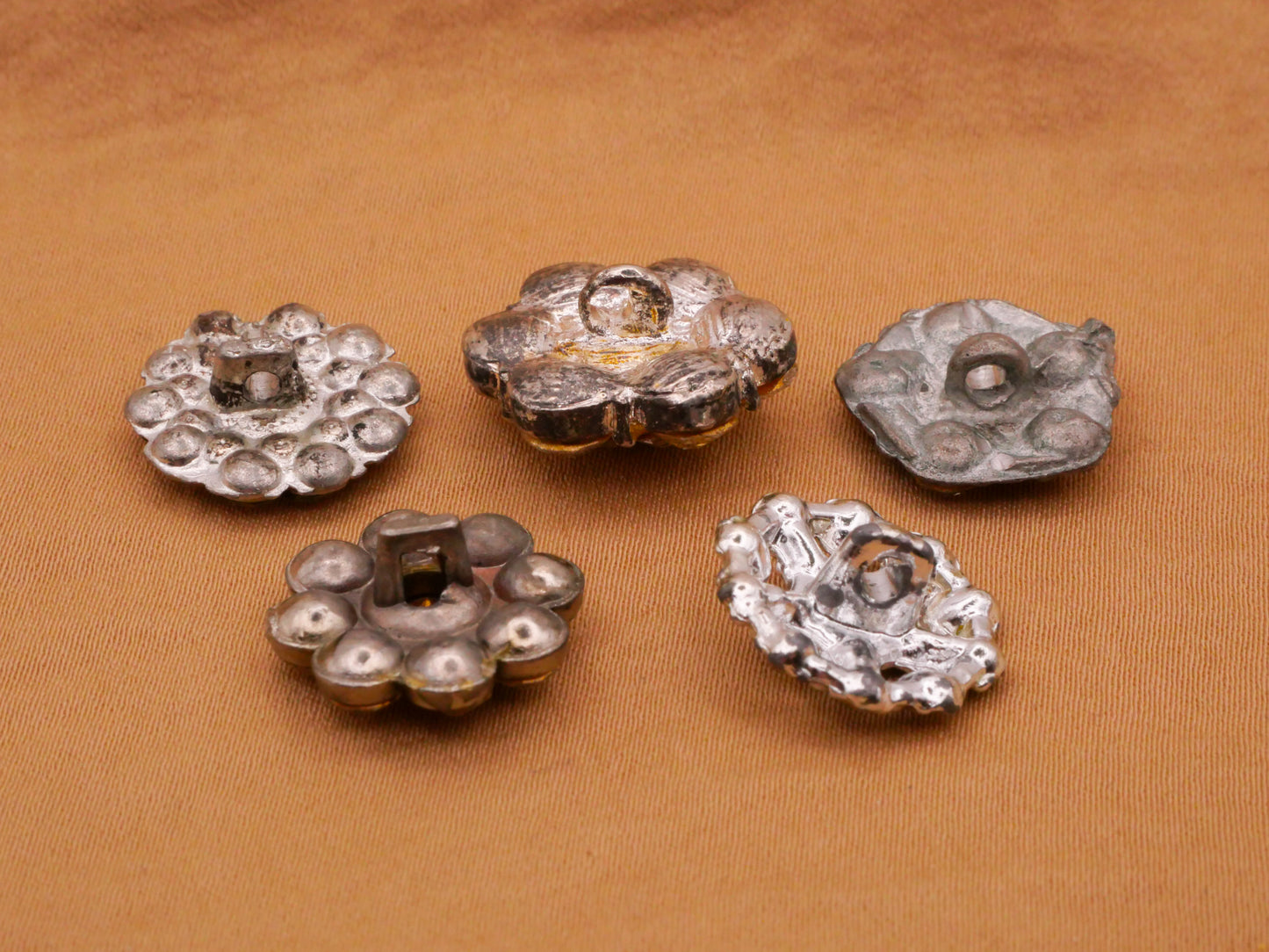 Rhinestone Flower Cluster Glass Metal Vintage Button Various 15-16mm