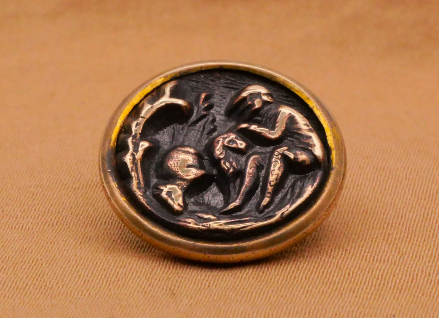 Man and Dog Victorian Brass Metal Picture Button 18mm