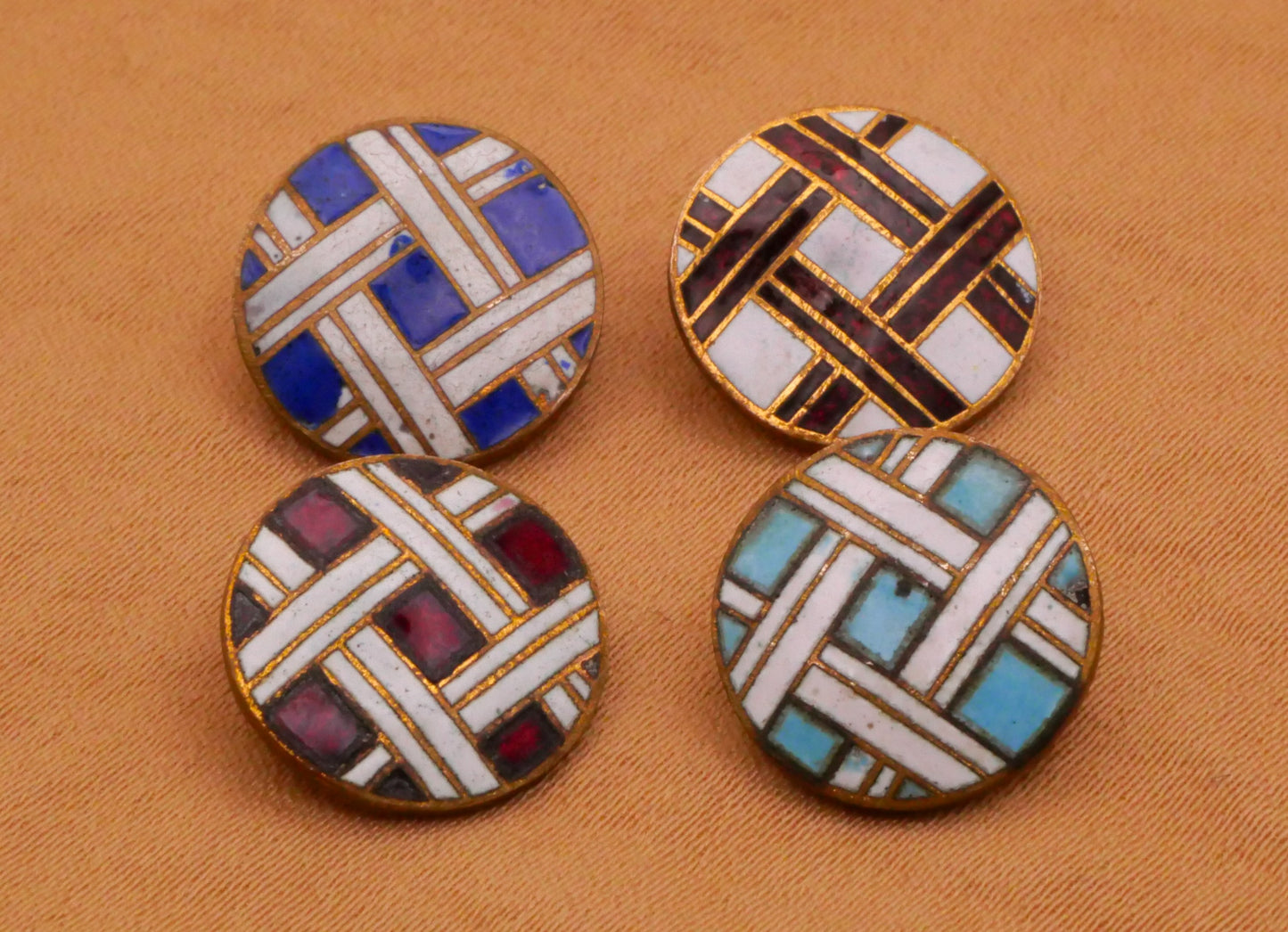 Plaid Woven Look Enamel Red Blue Aqua Antique Metal Button Various 13mm